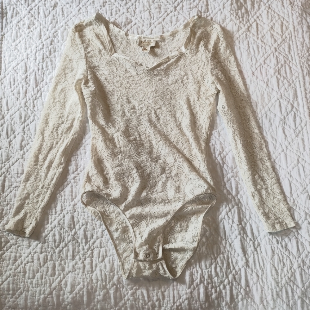 Vintage Gold Label Victoria's Secret Stretch Lace Bodysuit Ivory White M